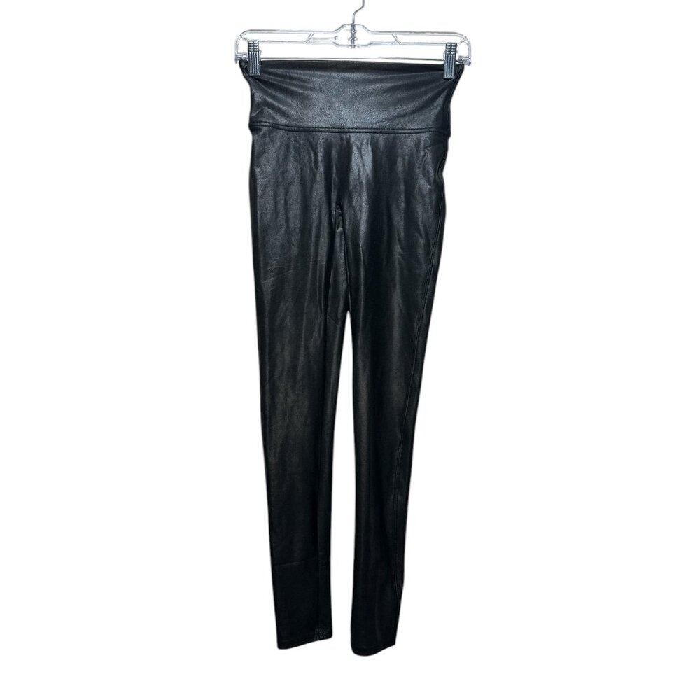 Spanx Faux Leather Leggings Womens Small Petite Black High Rise Stretch Gothic - Picture 6 of 16